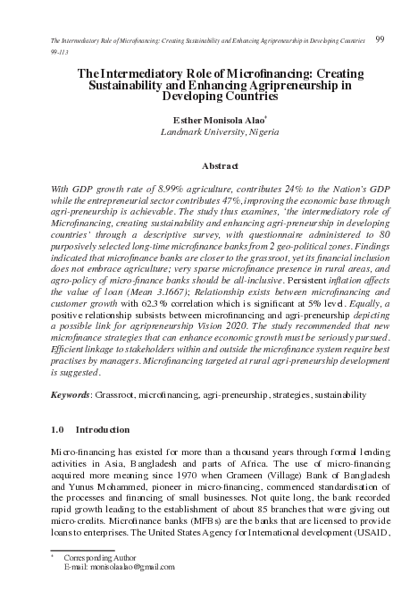 (PDF) The Intermediatory Role of Microfinancing: Creating ...