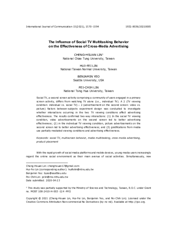 (PDF) The Influence of Social TV Multitasking Behavior on the ...