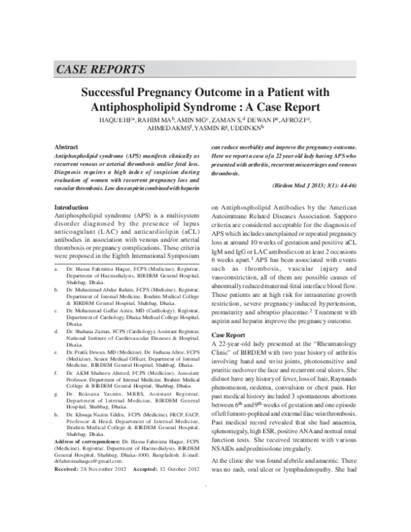 (PDF) Successful Pregnancy Outcome in a Patient with Antiphospholipid ...