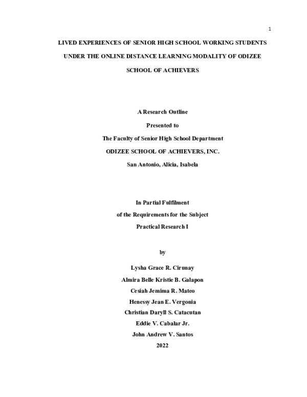 (DOC) LIVED EXPERIENCES OF SENIOR HIGH SCHOOL WORKING STUDENTS UNDER ...