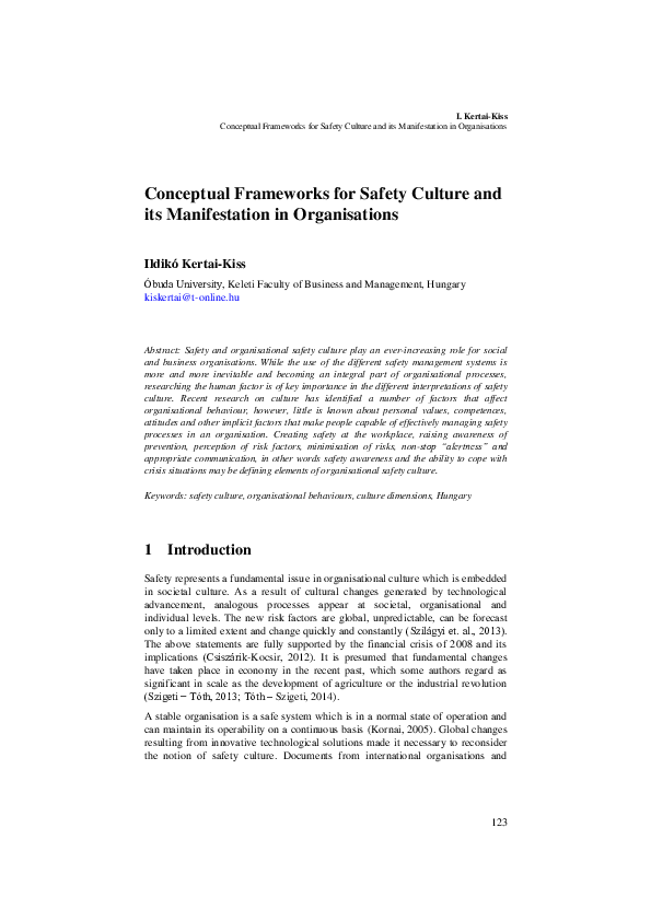 (PDF) Conceptual Frameworks for Safety Culture and its Manifestation in ...