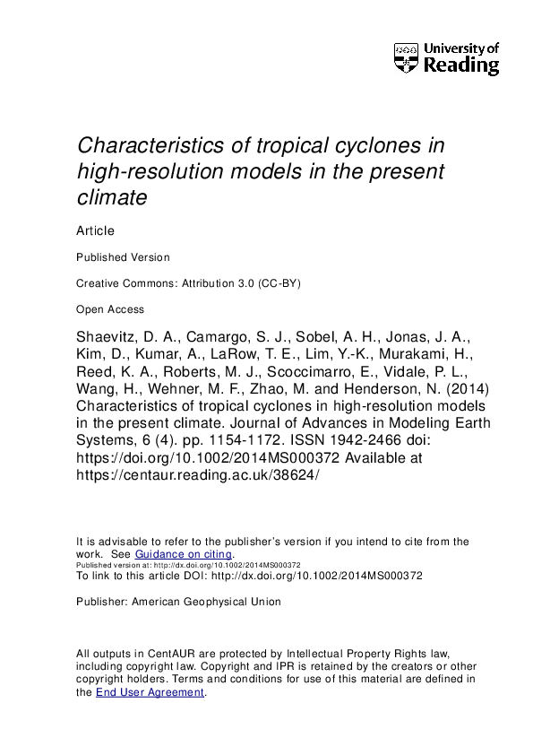 (PDF) Characteristics of tropical cyclones in high‐resolution models in ...