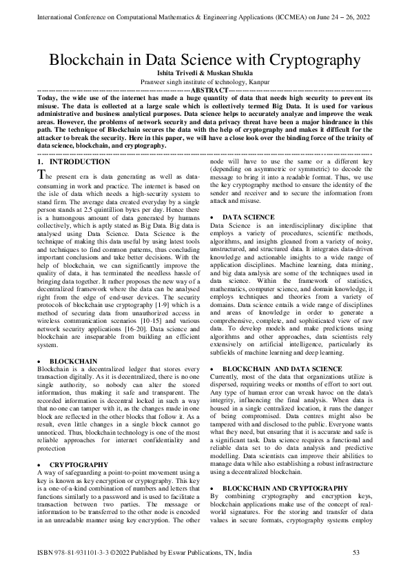 (PDF) Blockchain in Data Science with Cryptography