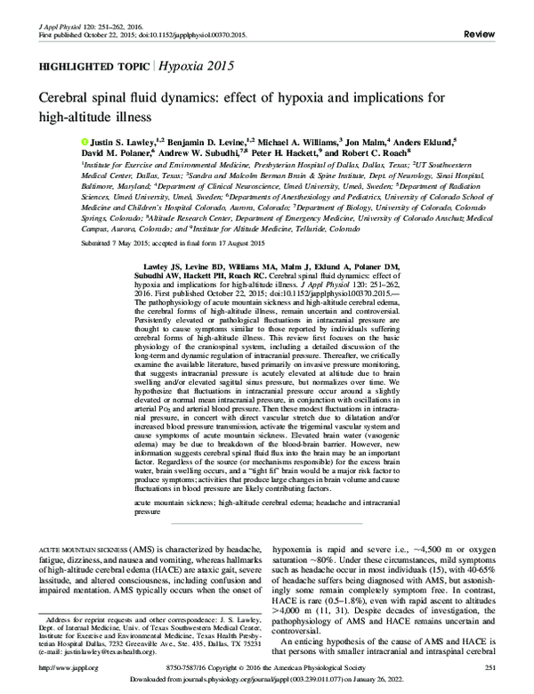 (PDF) Cerebral spinal fluid dynamics: Effect of hypoxia and ...