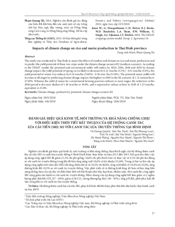 (PDF) Impacts of climate change on rice and maize production in ai Binh ...