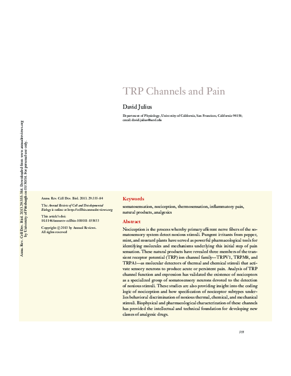 (PDF) TRP Channels and Pain