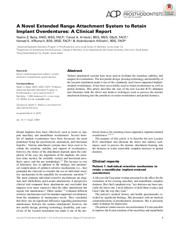 (PDF) A Novel Extended Range Attachment System to Retain Implant