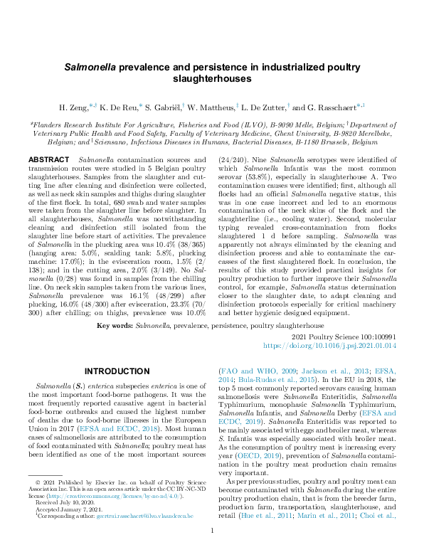 (PDF) Salmonella prevalence and persistence in industrialized poultry ...