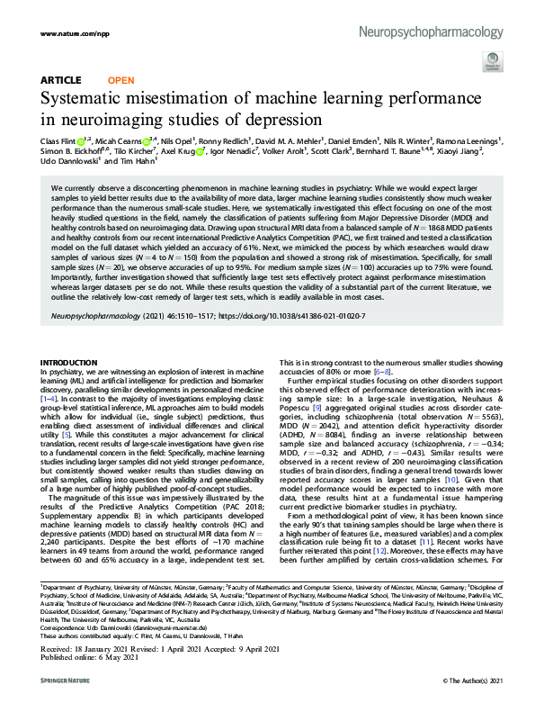 (PDF) Systematic misestimation of machine learning performance in ...