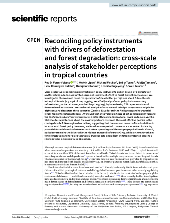 (PDF) Reconciling policy instruments with drivers of deforestation and ...