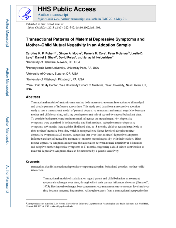 (PDF) Transactional Patterns of Maternal Depressive Symptoms and Mother ...