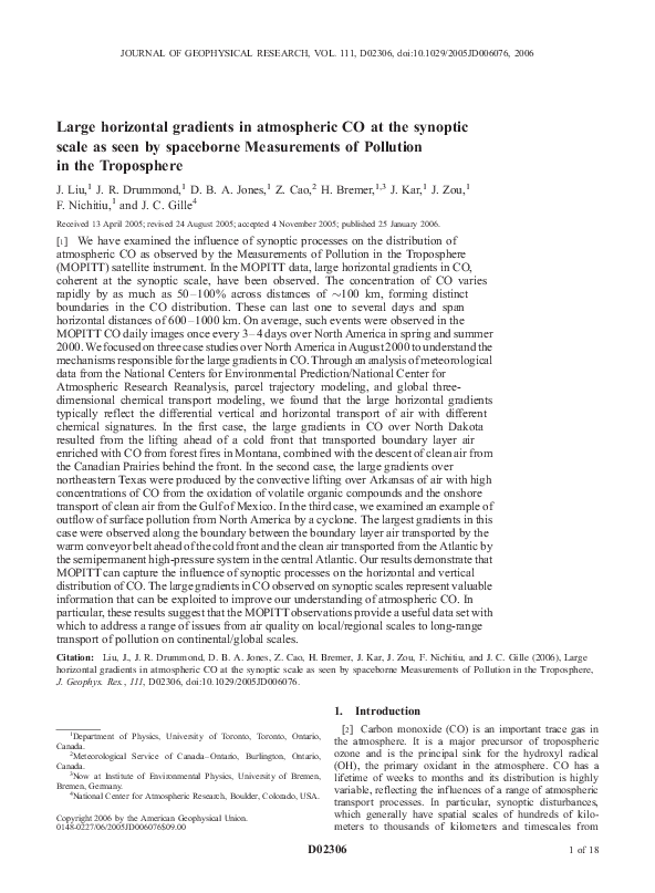 (PDF) Large horizontal gradients in atmospheric CO at the synoptic ...