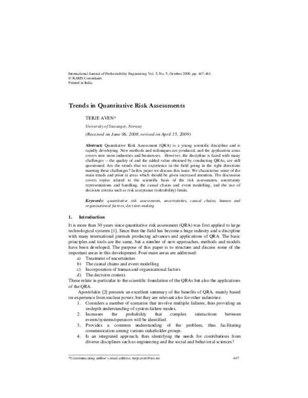 (PDF) Trends in Quantitative Risk Assessments