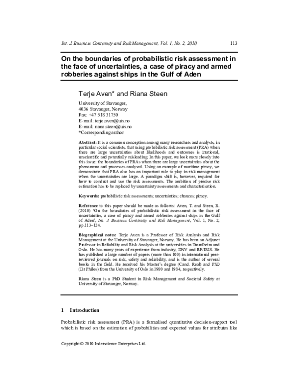 (PDF) On the boundaries of probabilistic risk assessment in the face of ...