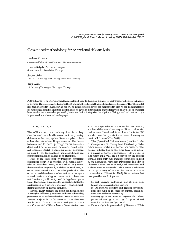 (PDF) Generalized methodology for operational risk analysis of offshore ...
