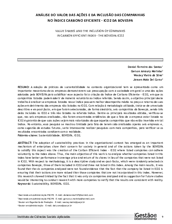 (PDF) Análise Do Valor Das Ações e Da Inclusão Das Companhias No Índice ...