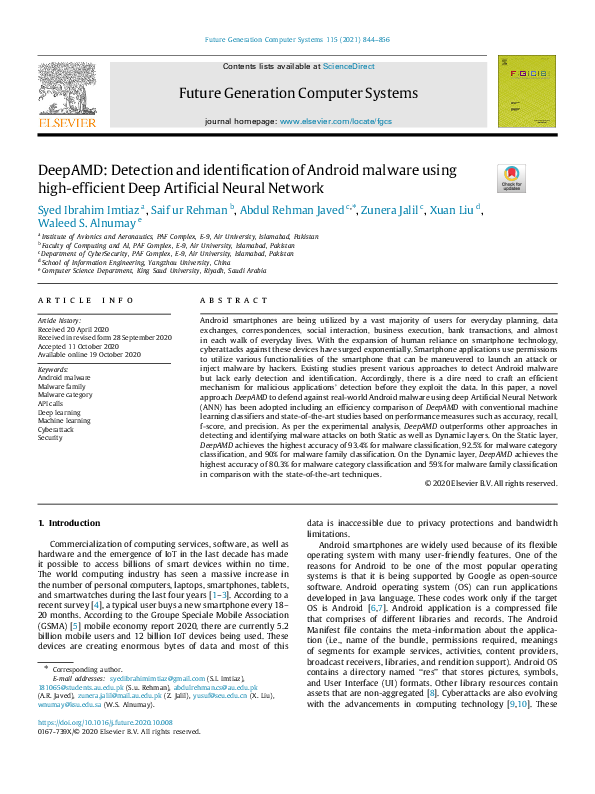 (PDF) DeepAMD: Detection and identification of Android malware using ...