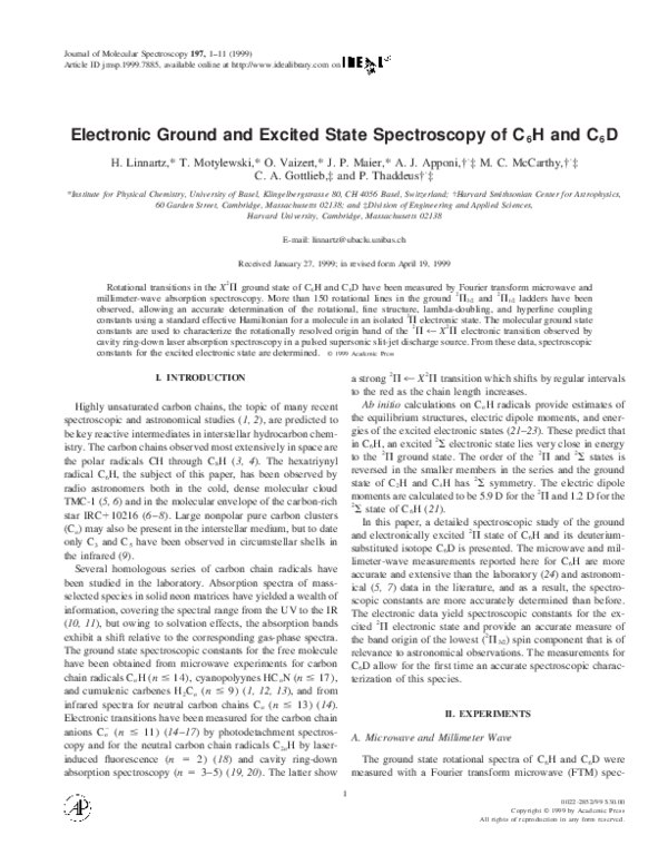 (PDF) Electronic Ground and Excited State Spectroscopy of C6H and C6D