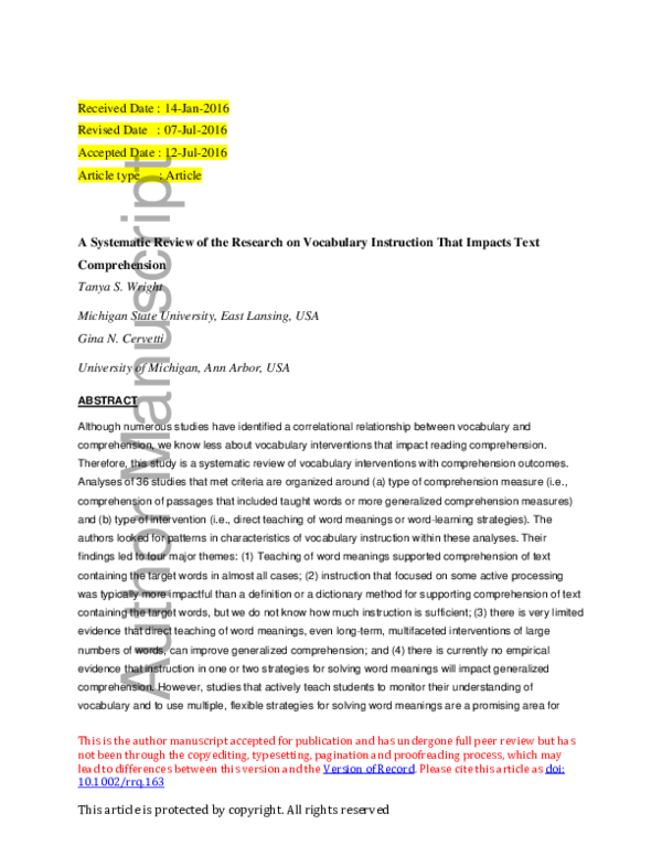 (PDF) A Systematic Review of the Research on Vocabulary Instruction ...