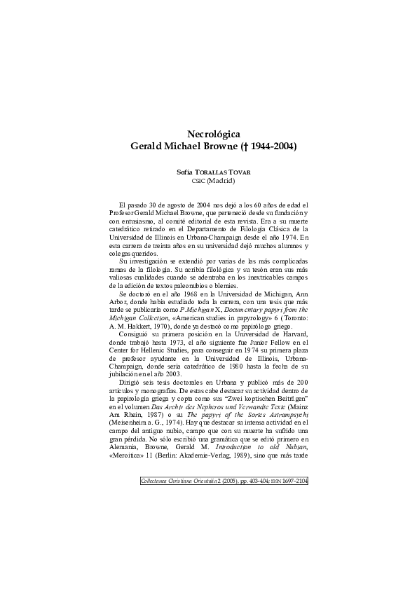 (PDF) Necrológica Gerald Michael Browne († 1944-2004)