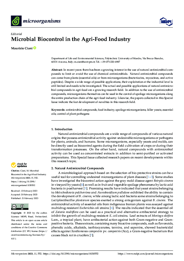 (PDF) Microbial Biocontrol in the Agri-Food Industry
