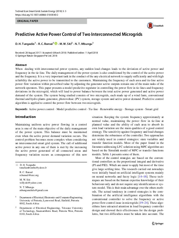(PDF) Predictive Active Power Control of Two Interconnected Microgrids