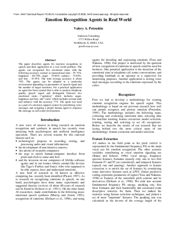 (PDF) Emotion recognition agents in real world