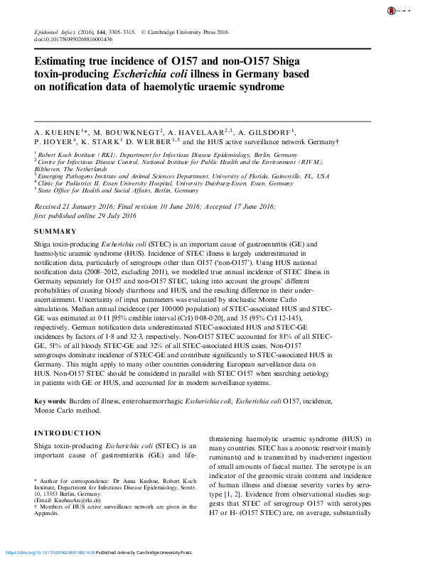 (PDF) Estimating true incidence of O157 and non-O157 Shiga toxin ...