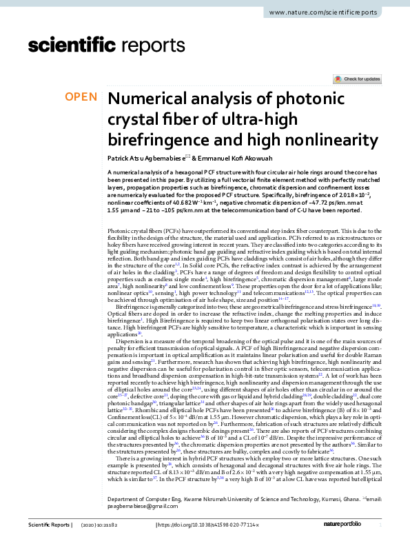 (PDF) Numerical analysis of photonic crystal fiber of ultra-high ...
