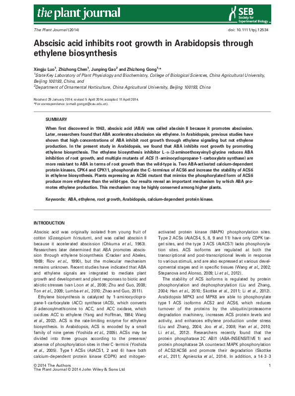 (PDF) Abscisic acid inhibits root growth in Arabidopsis through ...