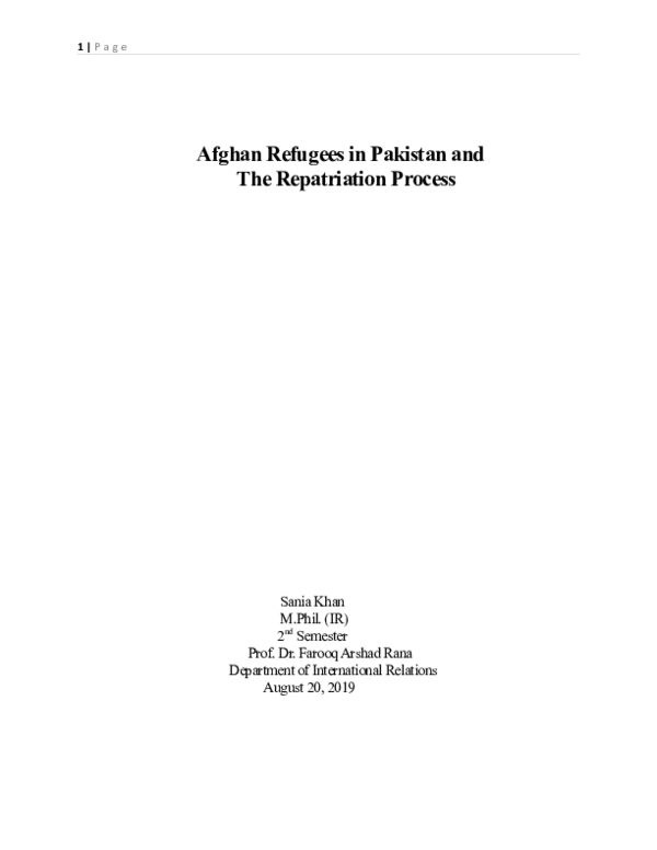 (DOC) Afghan Refugees in Pakistan and The Repatriation Process