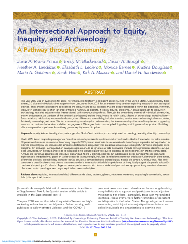 (PDF) An Intersectional Approach to Equity, Inequity, and Archaeology