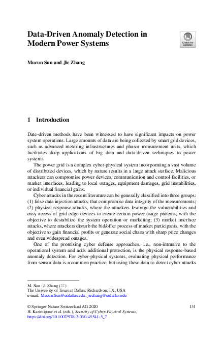 (PDF) Data-Driven Anomaly Detection in Modern Power Systems