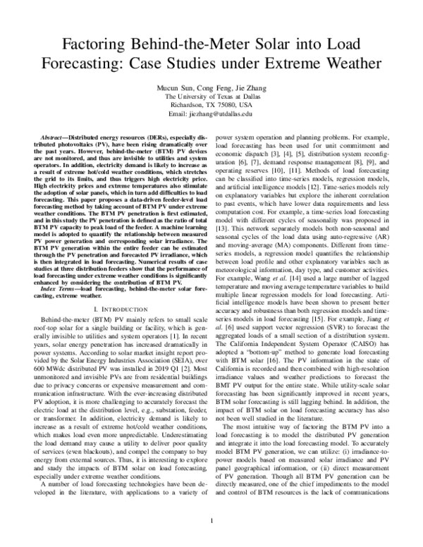 (PDF) Factoring Behind-the-Meter Solar into Load Forecasting: Case ...