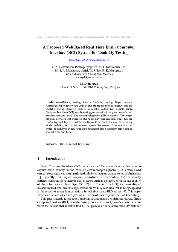 (PDF) A Proposed Web Based Real Time Brain Computer Interface (BCI ...