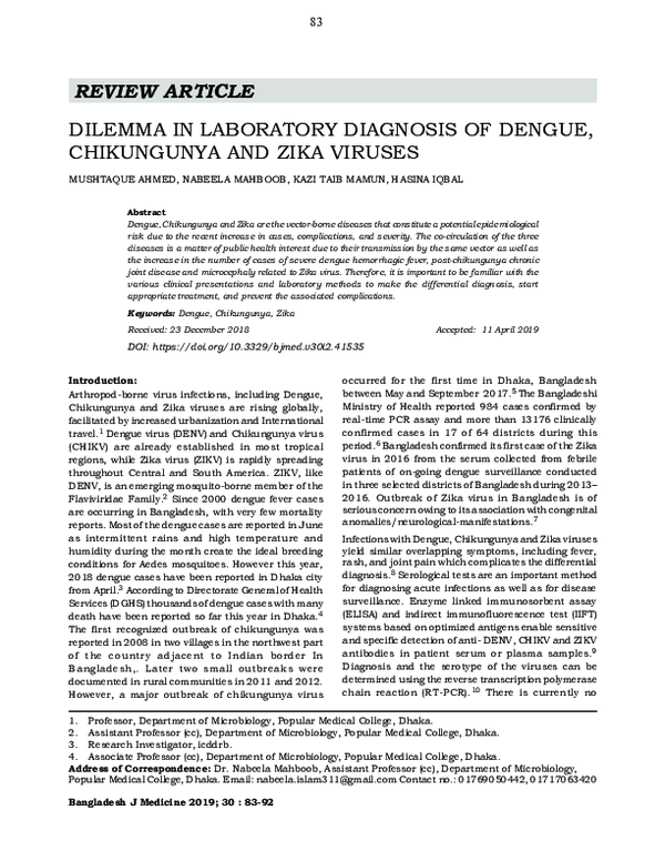 (PDF) Dilemma in laboratory diagnosis of Dengue, Chikungunya and Zika ...