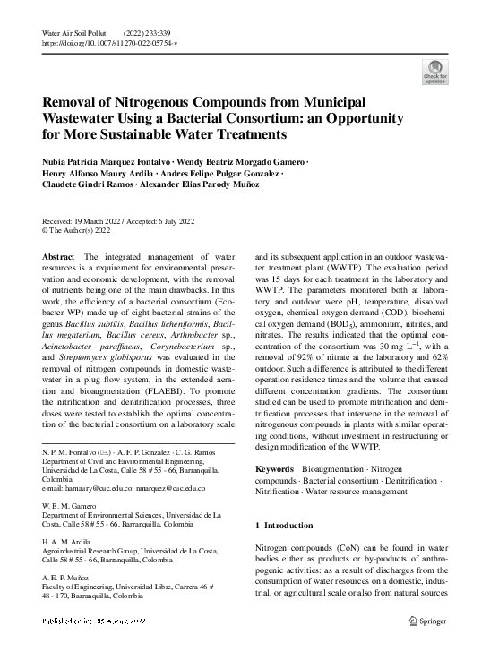(PDF) Removal of Nitrogenous Compounds from Municipal Wastewater Using ...
