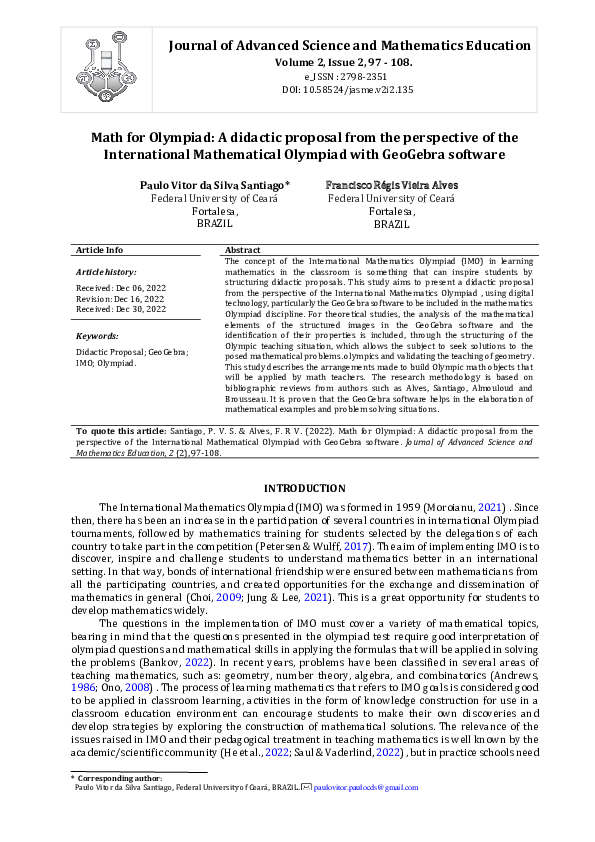 (PDF) Math for Olympiad A didactic proposal from the perspective of the International (PDF) Math for Olympiad A didactic proposal from the perspective of the International