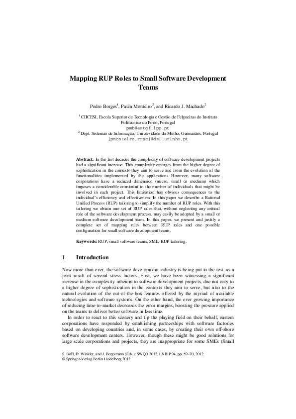 (PDF) Mapping RUP Roles to Small Software Development Teams