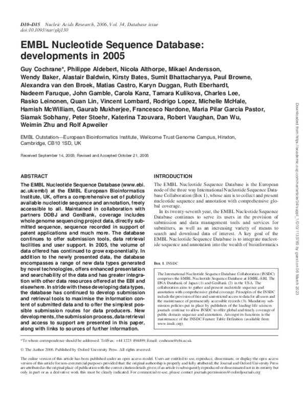 (PDF) The EMBL Nucleotide Sequence Database (www.ebi