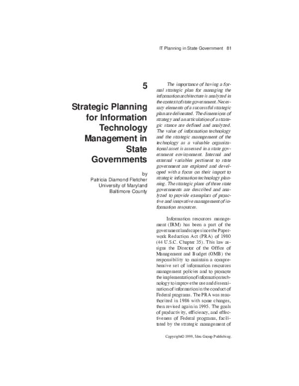 (PDF) Strategic Planning for Information Technology Management in State ...