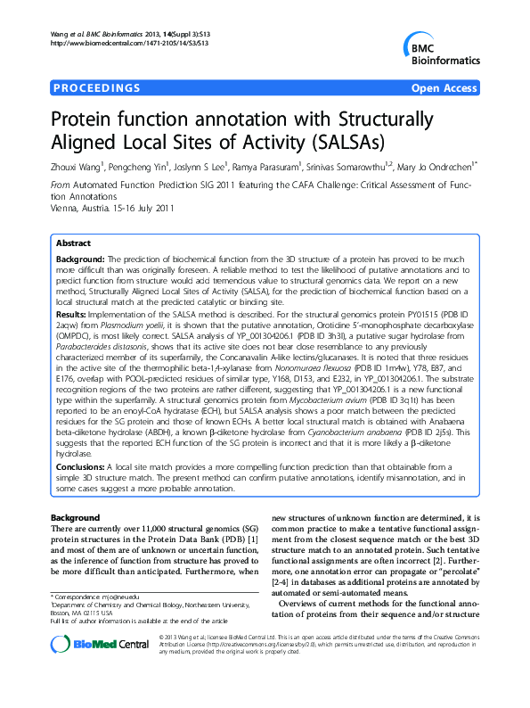 (PDF) Protein function annotation with Structurally Aligned Local Sites ...