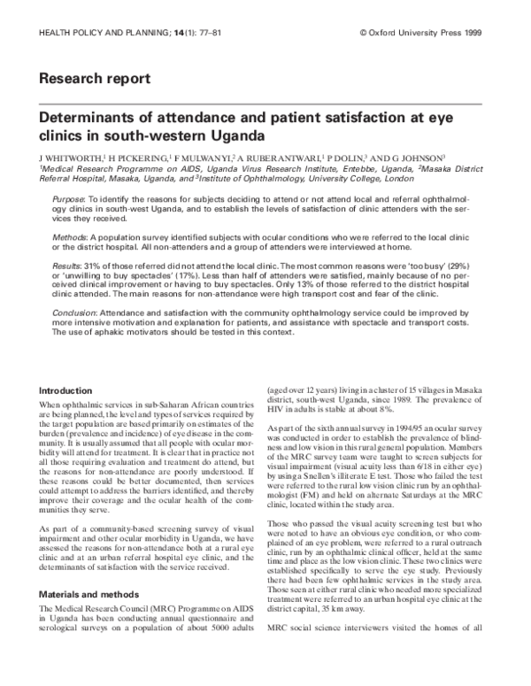 (PDF) Determinants of Attendance and Patient Satisfaction At Eye ...