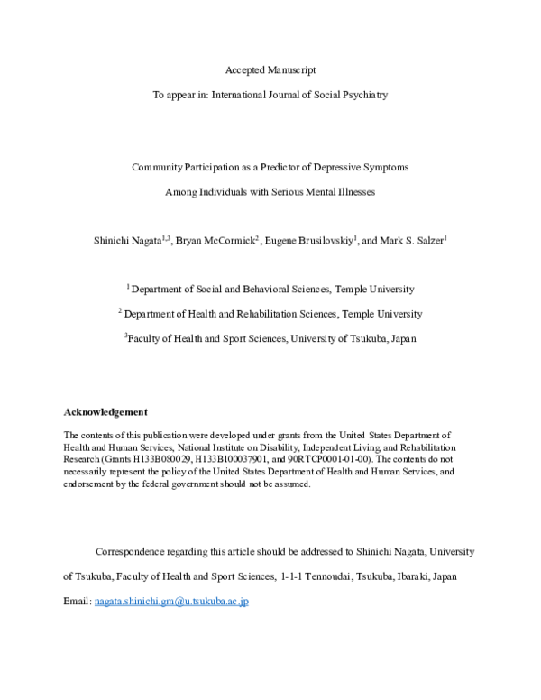 (PDF) Community participation as a predictor of depressive symptoms ...