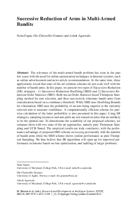 (PDF) Successive Reduction of Arms in Multi-Armed Bandits
