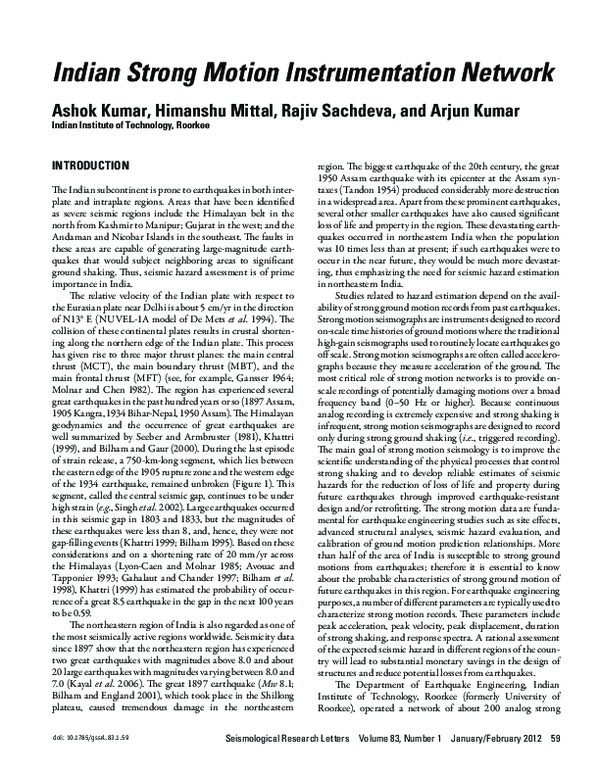 (PDF) Indian Strong Motion Instrumentation Network