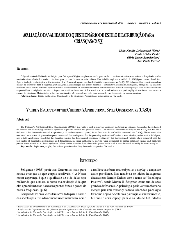(PDF) Validity evaluation of the children's attributional style ...