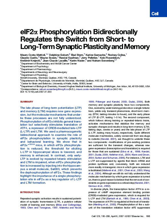 (PDF) eIF2α Phosphorylation Bidirectionally Regulates the Switch from ...