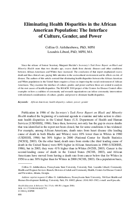 (PDF) Eliminating Health Disparities in the African American Population ...