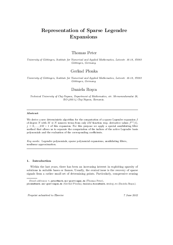 (PDF) Representation of sparse Legendre expansions